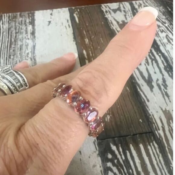 925 Eternity Band *Champagne* Oval Cut Stones Sz 8 - Picture 2 of 8